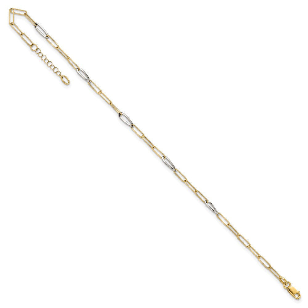 14K Two-Tone Gold Two-tone Paperclip Link 9 Inch Plus 1 Inch Extender - Total 10 Inch Anklet