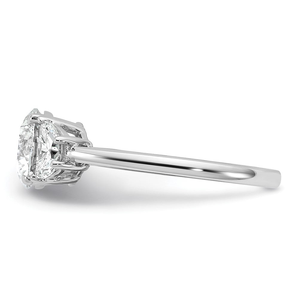 14K White Gold 1/2 carat Lab Grown Diamond VS+ F+ 1 1/2 carat Center Round Semi Mount Three Stone Engagement Ring