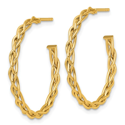 14K Yellow Gold Polished Woven Braid 3 x 29mm C-Hoop Post Earrings