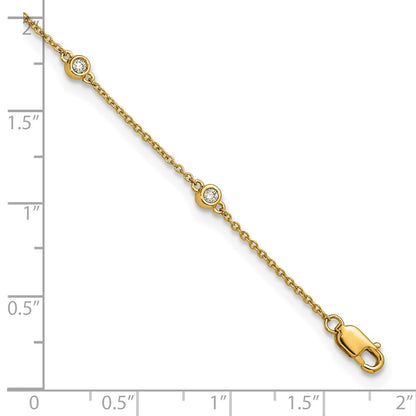 14K Yellow Gold Complete 1/5 carat Bezel-set Diamond and Cable Chain 8-Station 9 Inch Anklet