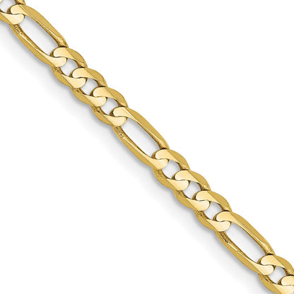 10K Yellow Gold 3mm Flat Figaro 26 Inch Chain