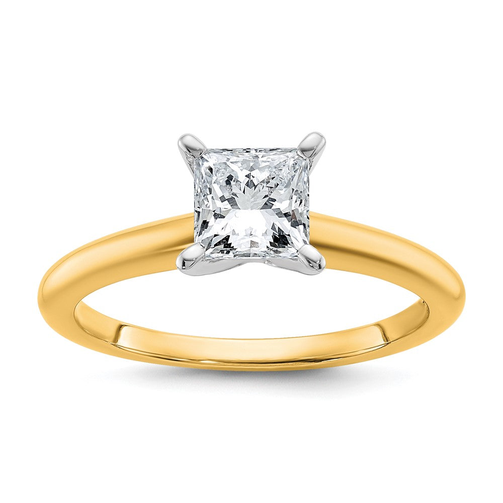 14K Two-Tone Gold Two-tone 1 carat Certified Lab Grown Diamond VS+ F+ Princess Complete Solitaire Engagement Ring