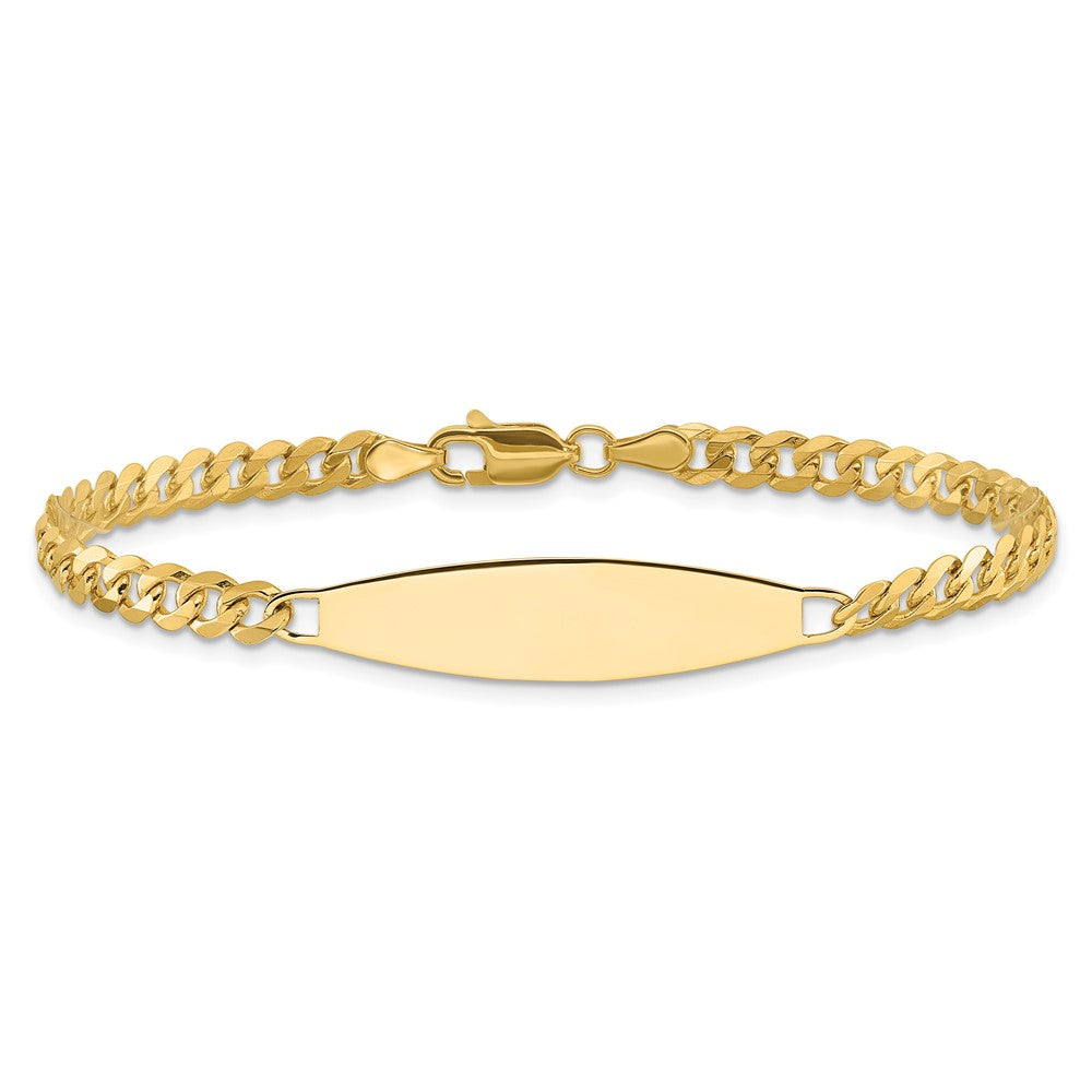14K Yellow Gold Polished Solid Chain/Solid Plate Flat Curb Link 29.5x8mm Plate 7 Inch ID Bracelet