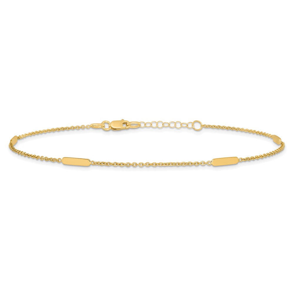 14K Yellow Gold Bar 4-Station 10 Inch Plus 1 Inch Extender - Total 11 Inch Anklet