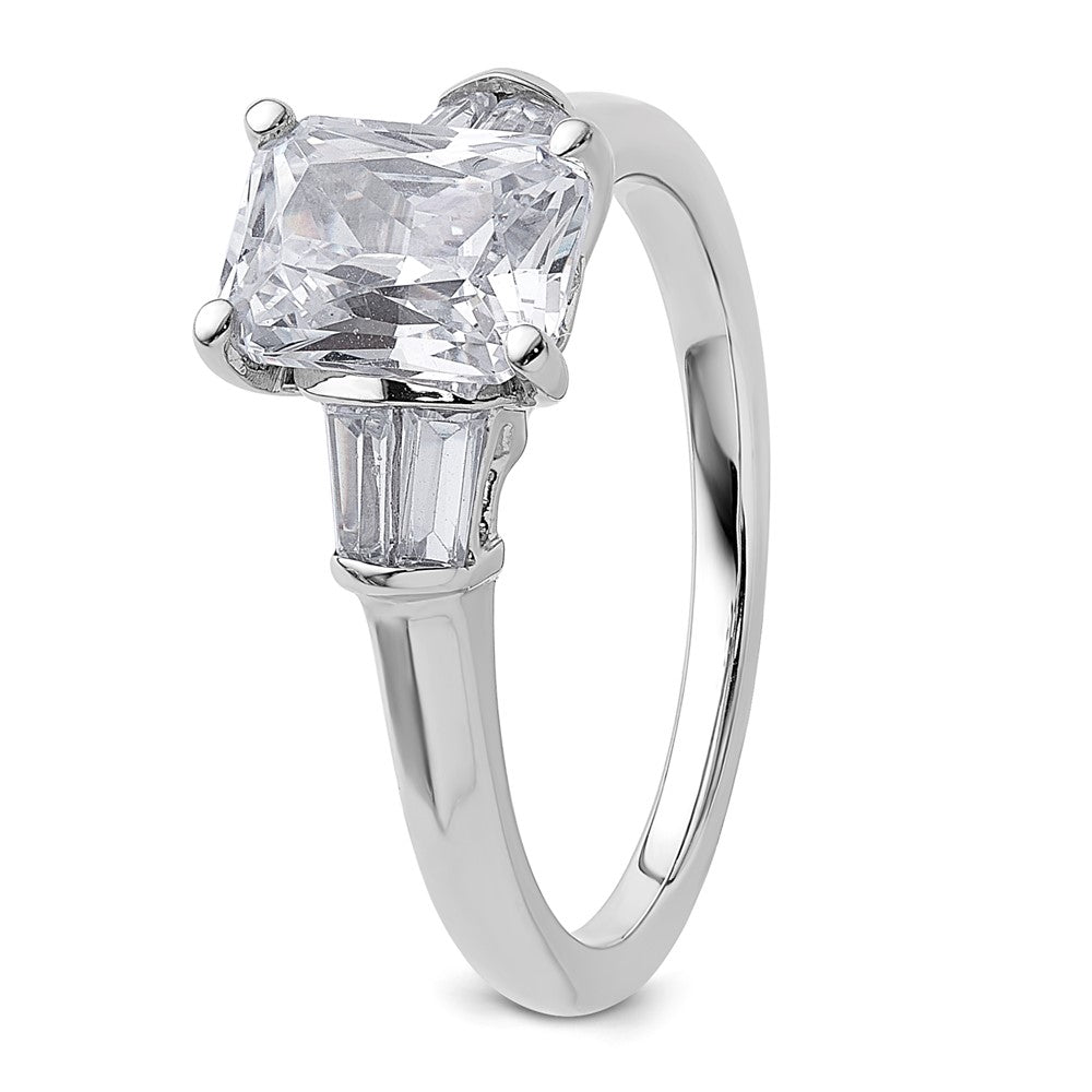 14K White Gold 3/8 carat Lab Grown Diamond VS+ F+ 1 1/2 carat Radiant Center Semi Mount Three Stone Engagement Ring
