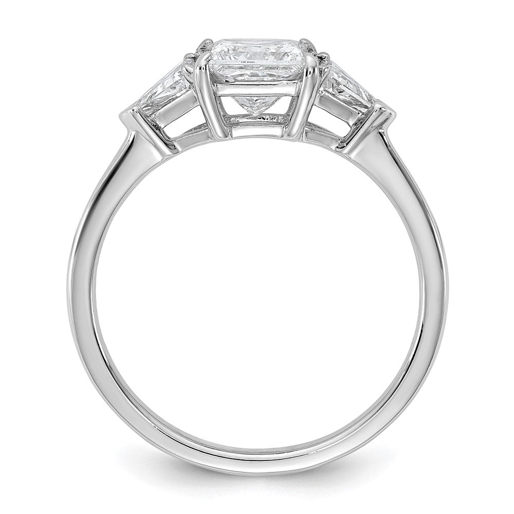 14K White Gold 1/2 carat Lab Grown Diamond VS/SI+ G+ Trillion and 1 carat Princess Center Semi Mount Three Stone Engagement Ring