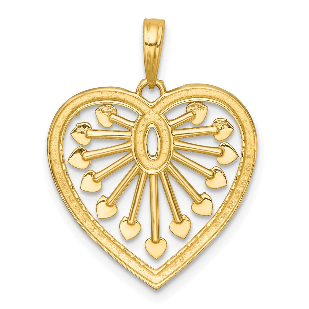 14K Yellow Gold with Rhodium Polished Fancy Cut-out Heart Pendant