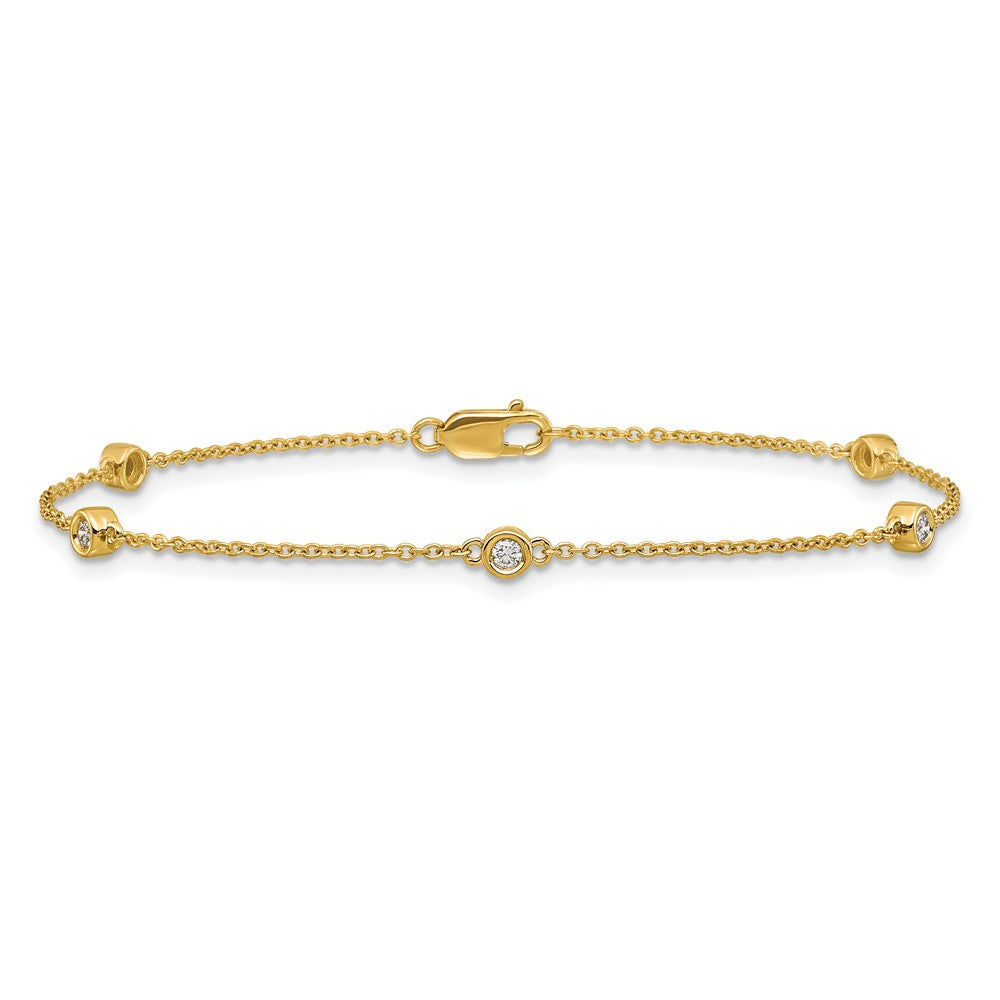 14K Yellow Gold Complete 1/8 carat Bezel-set Diamond and Cable Chain 5-Station 7 Inch Bracelet
