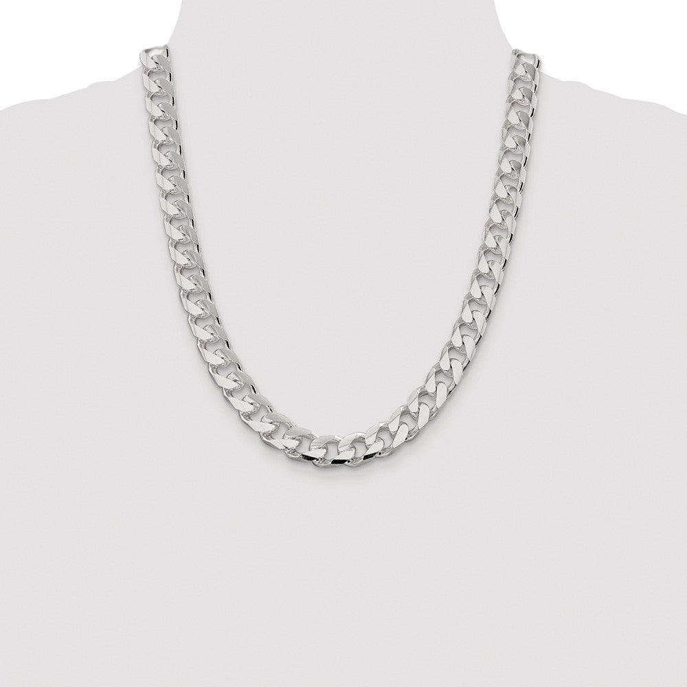 Sterling Silver Rhodium-plated 11mm Domed w/ Side D/C Curb 22 Inch Chain