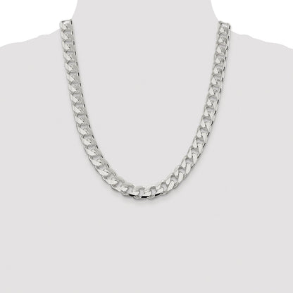Sterling Silver Rhodium-plated 11mm Domed w/ Side D/C Curb 22 Inch Chain