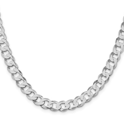 Sterling Silver Rhodium-plated 7.5mm Flat Curb 28 Inch Chain