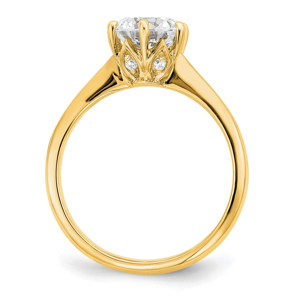 14K Yellow Gold (Holds 1.25 carat (7.50 mm) Round) 4-Prong with .03 carat Diamond Leaf Design Semi-Mount Engagement Ring