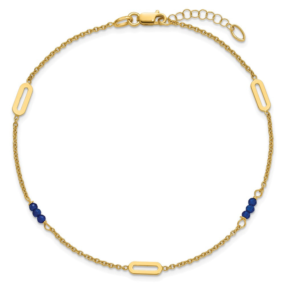 14K Yellow Gold Polished Blue Spinel Beads and Ovals 9 Inch Plus 1 Inch Extender - Total 10 Inch Anklet