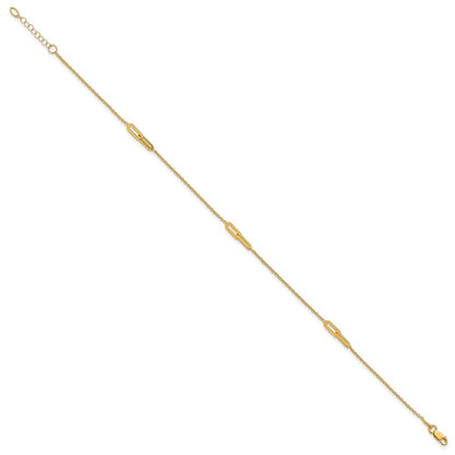 10K Yellow Gold Link 3-Station 10 Inch Plus 1 Inch Extender - Total 11 Inch Anklet