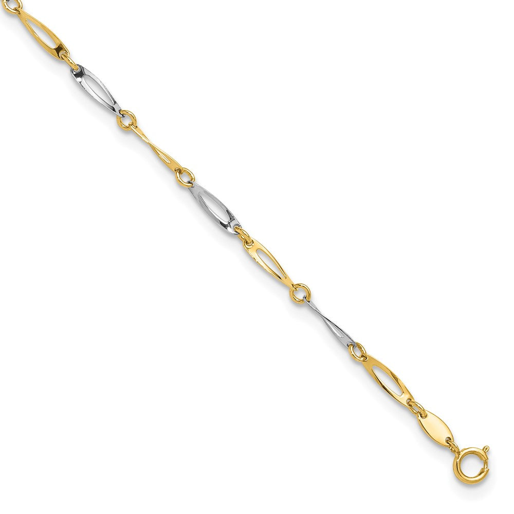 14K Two-Tone Gold Polished Oval Twist Link 9 Inch Plus 1 Inch Extender - Total 10 Inch Anklet