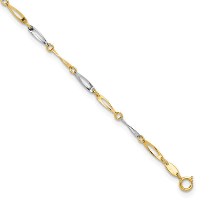 14K Two-Tone Gold Polished Oval Twist Link 9 Inch Plus 1 Inch Extender - Total 10 Inch Anklet