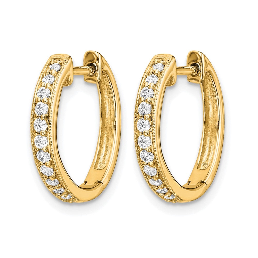 14K Yellow Gold 1/8 carat Diamond Hinged Hoop Earrings
