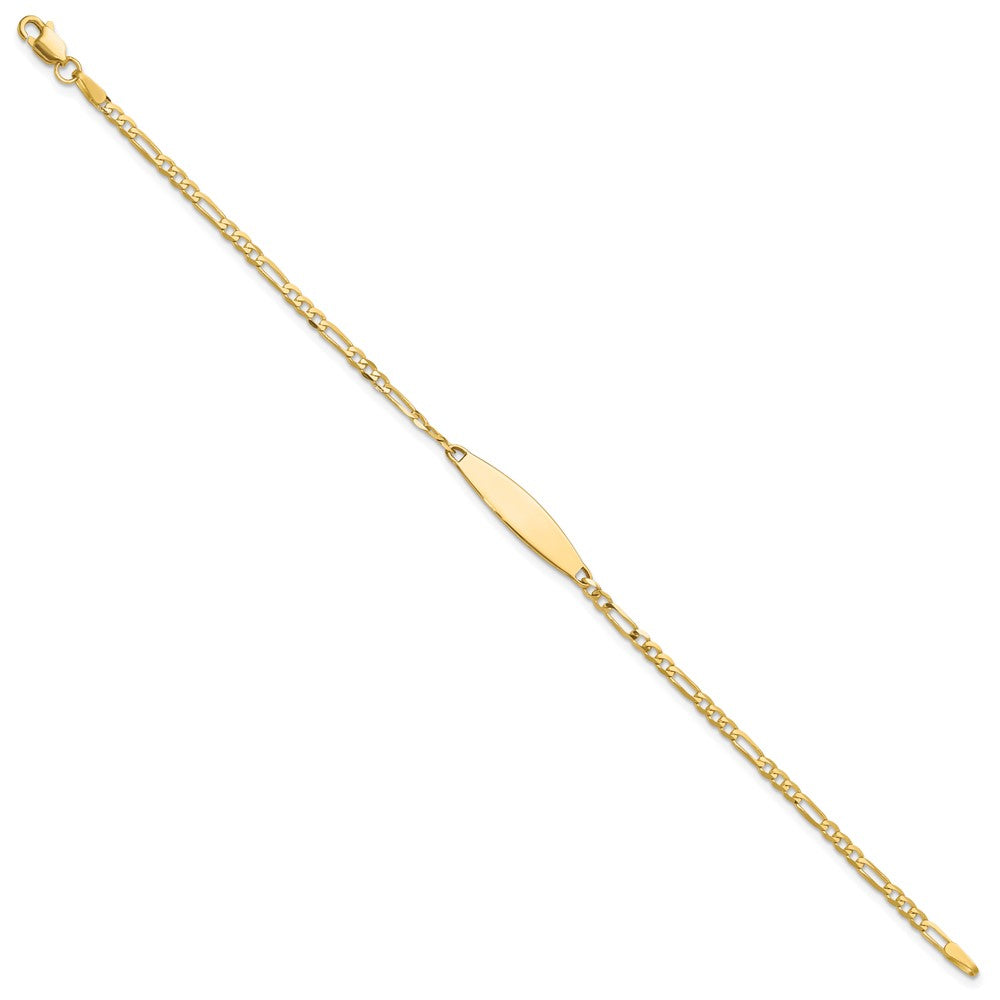 14K Yellow Gold Polished Solid Chain/Solid Plate Figaro Link 24.6x5.5mm Plate 7 Inch ID Bracelet