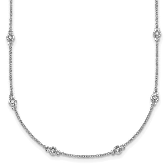 14K White Gold Complete 1/4 carat Bezel-set Diamond and Cable Chain 16-Station 16 Inch Necklace