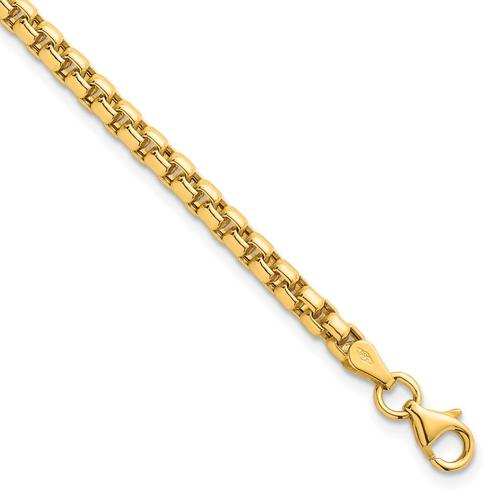 14K Yellow Gold Polished 3.5mm Rounded Box Chain 8.5 Inch Mens Bracelet