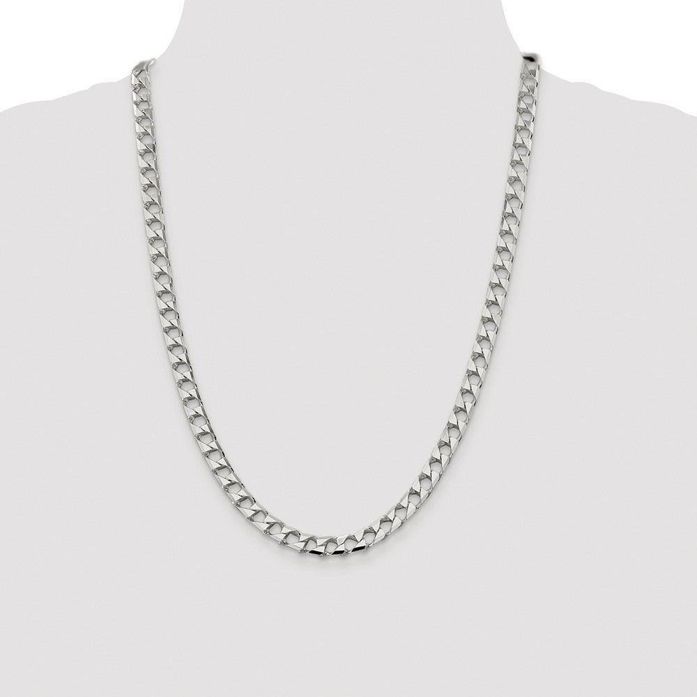 Sterling Silver Rhodium-plated 7.2mm D/C Square Curb 24 Inch Chain