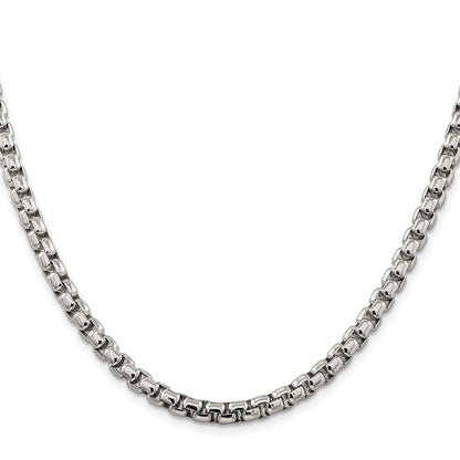 Sterling Silver Rhodium-plated 5.2mm Round Box 30 Inch Chain
