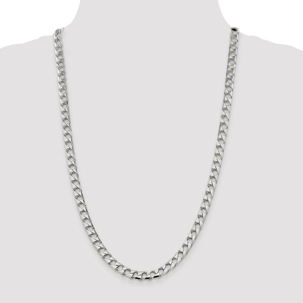 Sterling Silver Rhodium-plated 7.2mm D/C Square Curb 26 Inch Chain