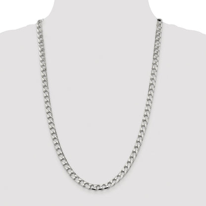 Sterling Silver Rhodium-plated 7.2mm D/C Square Curb 26 Inch Chain