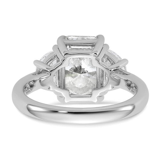 14K White Gold 4 carat Certified Lab Grown Diamond VS+ F+ Radiant and Half Moon Complete Three Stone Engagement Ring