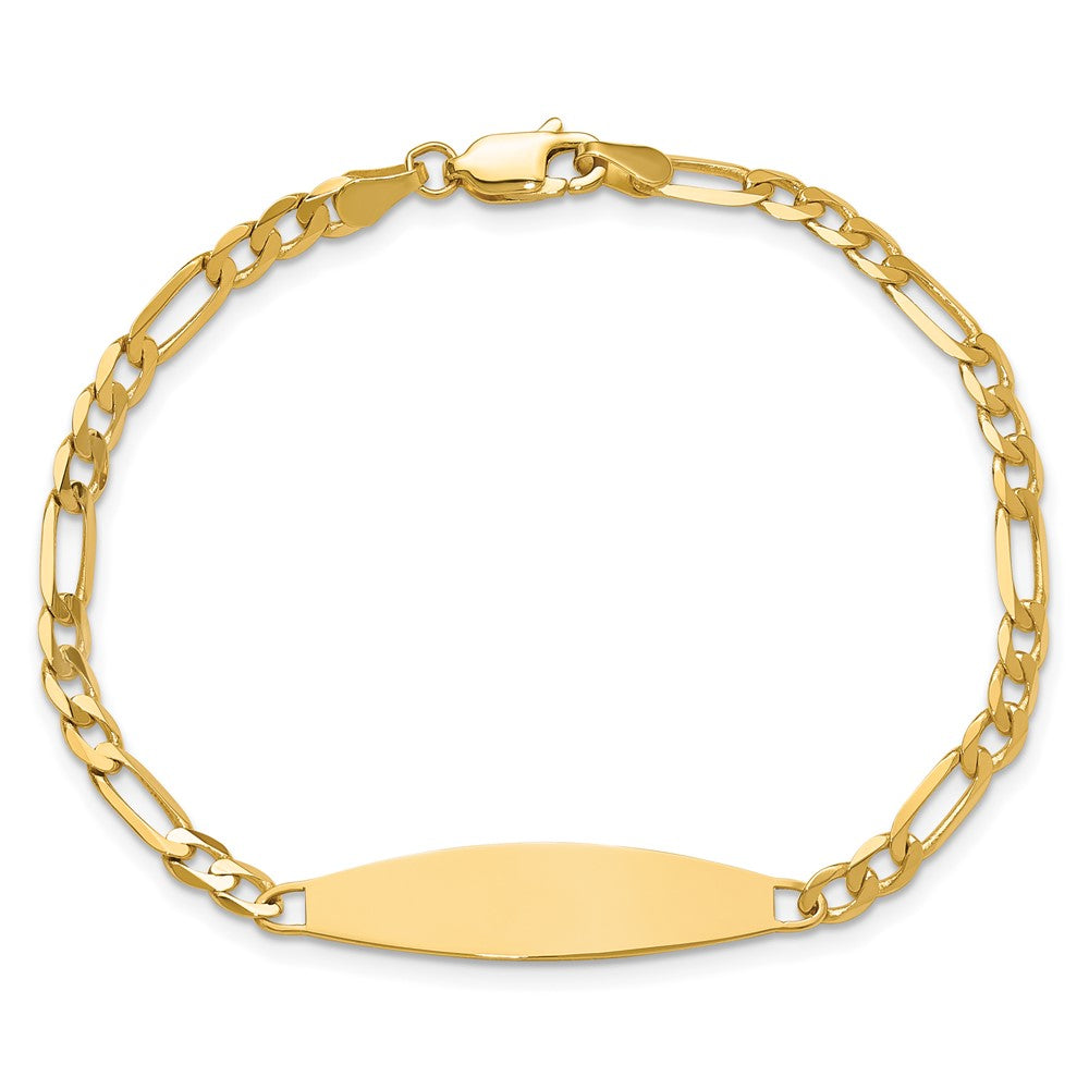 14K Yellow Gold Polished Solid Chain/Solid Plate 3.0mm Figaro Link 29x7.5mm Plate 8 Inch ID Bracelet