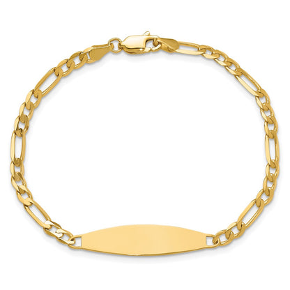 14K Yellow Gold Polished Solid Chain/Solid Plate 3.0mm Figaro Link 29x7.5mm Plate 8 Inch ID Bracelet
