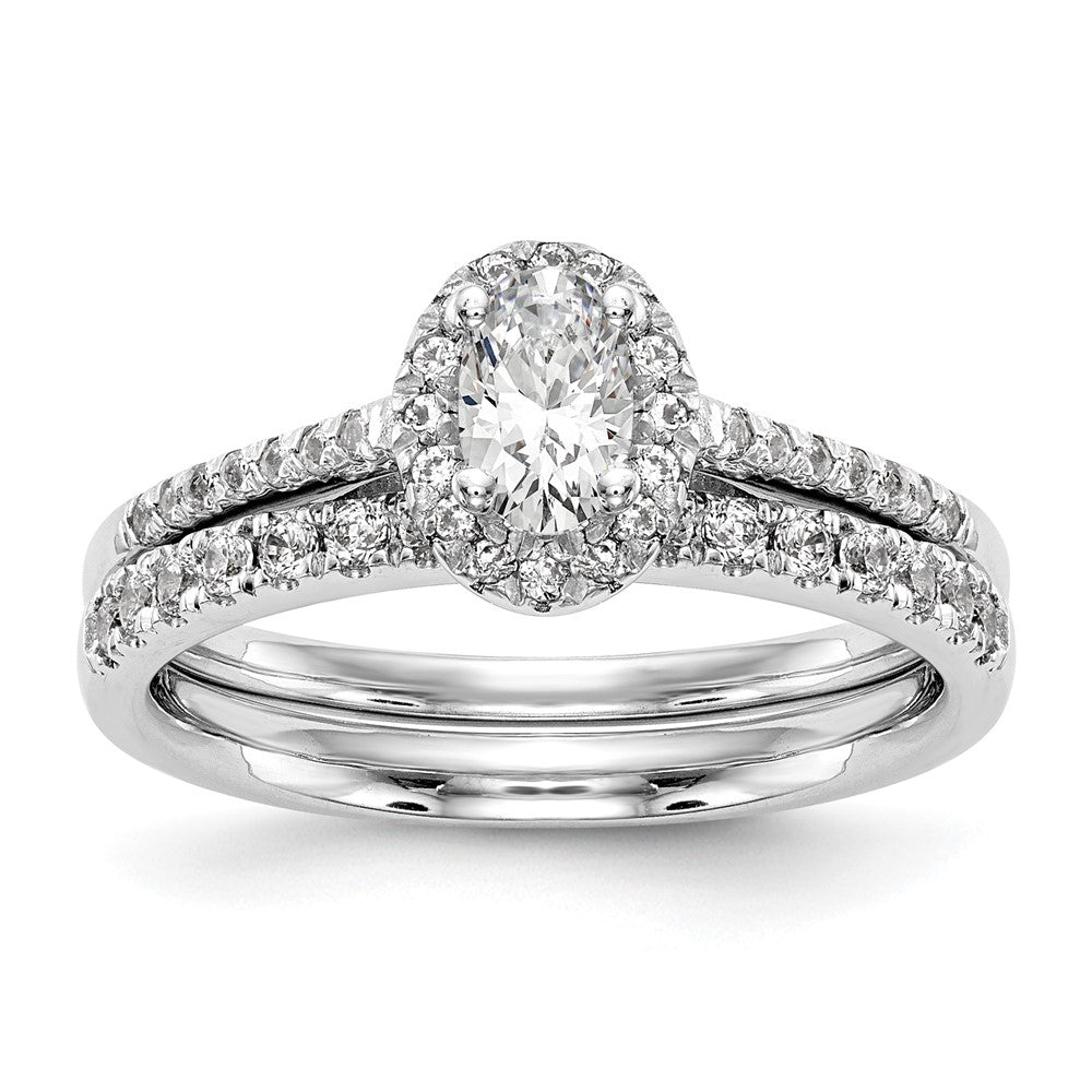 14K White Gold Halo Plus (Holds 1 carat (8.0x5.5mm) Oval Center) 1/2 carat Diamond Semi-Mount Engagement Ring