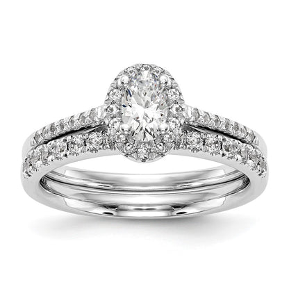 14K White Gold Halo Plus (Holds 1 carat (8.0x5.5mm) Oval Center) 1/2 carat Diamond Semi-Mount Engagement Ring