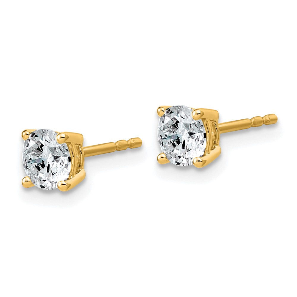 14K Yellow Gold 1 carat Lab Grown Diamond VS/SI+ G+ Round Complete Four Prong Lightweight Stud Earrings
