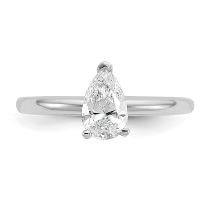 14K White Gold 3/4 carat Certified Lab Grown Diamond VS+ F+ Pear Solitaire Complete Engagement Ring