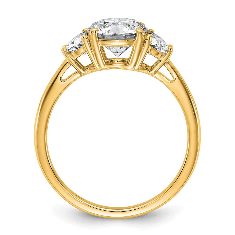 14K Yellow Gold 1/2 carat Lab Grown Diamond VS+ F+ 1 1/2 carat Center Round Semi Mount Three Stone Engagement Ring