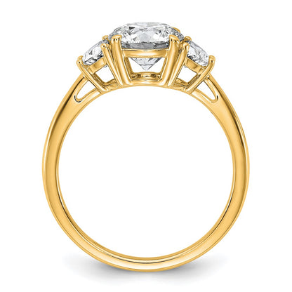 14K Yellow Gold 1/2 carat Lab Grown Diamond VS+ F+ 1 1/2 carat Center Round Semi Mount Three Stone Engagement Ring