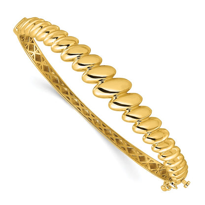 14K Yellow Gold Polished Graduated Ovals Fancy Hinged Oval Bangle Bracelet