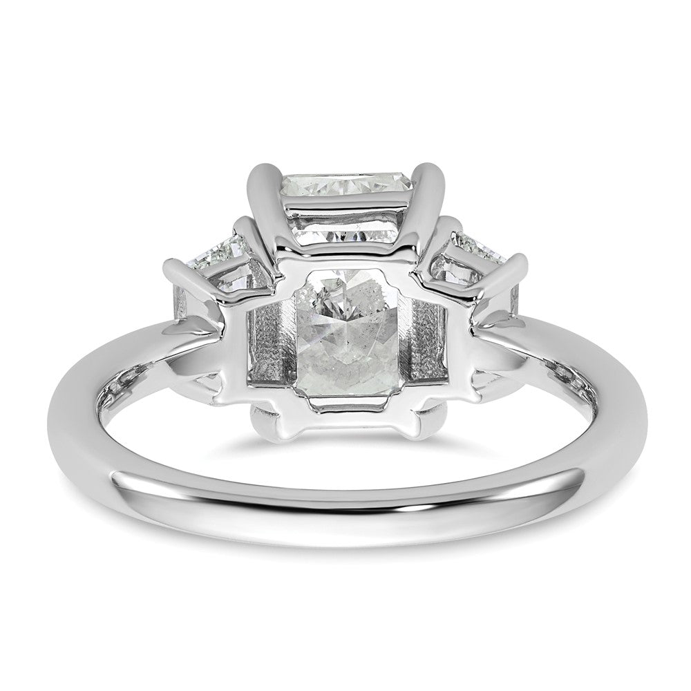 14K White Gold 3/4 carat Lab Grown Diamond VS+ F+ Trapezoid 2 carat Radiant Center Semi Mount Three Stone Engagement Ring