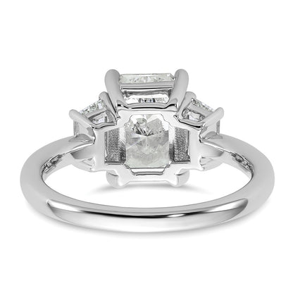14K White Gold 3/4 carat Lab Grown Diamond VS+ F+ Trapezoid 2 carat Radiant Center Semi Mount Three Stone Engagement Ring