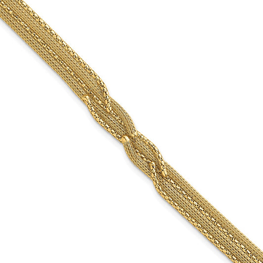 14K Yellow Gold Textured Woven Mesh Fancy 7.5 Inch Bracelet