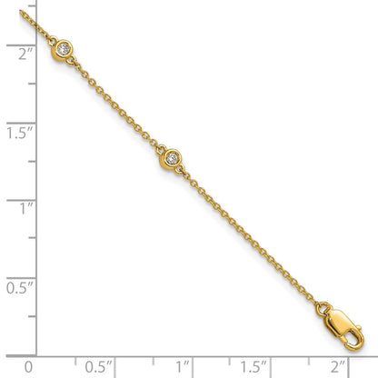 14K Yellow Gold Complete 1/6 carat Bezel-set Diamond and Cable Chain 6-Station 7 Inch Bracelet
