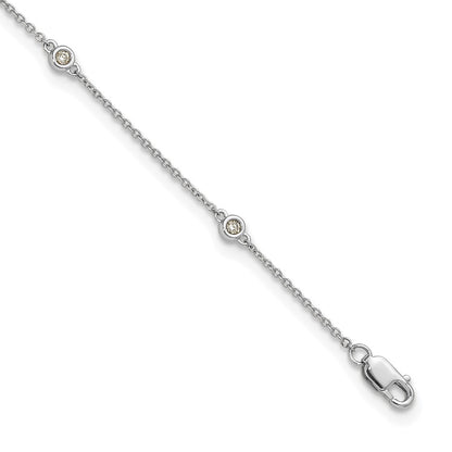 14K White Gold Complete 1/8 carat Bezel-set Diamond and Cable Chain 7-Station 9 Inch Anklet