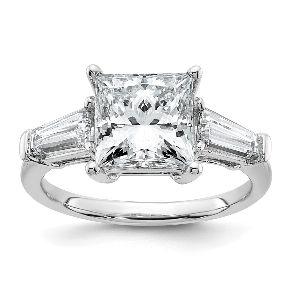 14K White Gold 3 3/4 carat Lab Grown Diamond VS+ F+ Princess and Tapered Baguette Complete Three Stone Engagement Ring