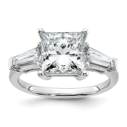 14K White Gold 3 3/4 carat Lab Grown Diamond VS+ F+ Princess and Tapered Baguette Complete Three Stone Engagement Ring