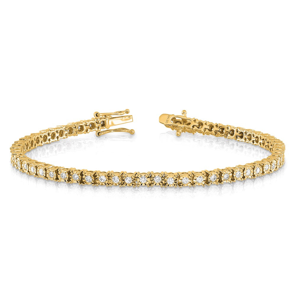 14K Yellow Gold Complete 1 carat Diamond Illusion Setting 7 Inch Tennis Bracelet