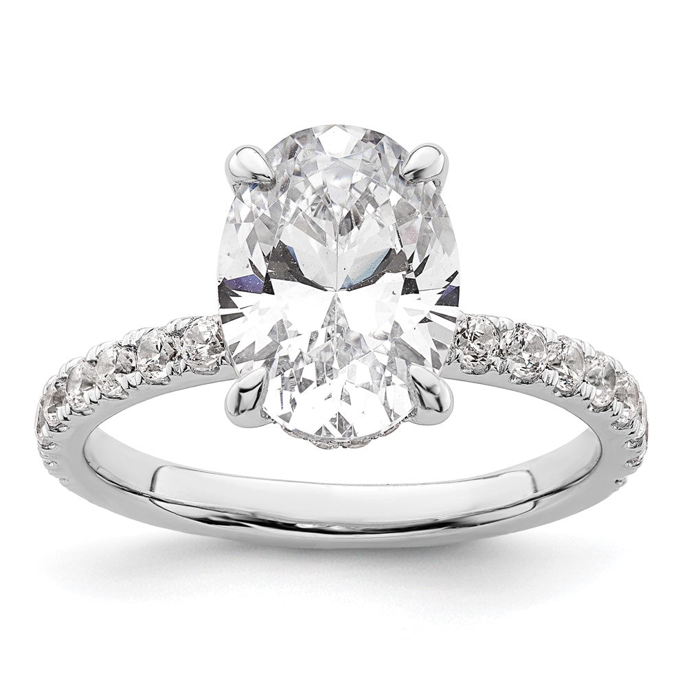14K White Gold 3 1/2 carat Certified Lab Grown Diamond VS+ F+ Oval Complete Solitaire with Flair Engagement Ring