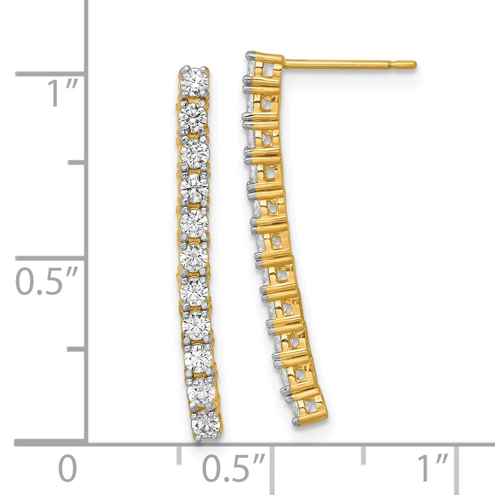 14K Yellow Gold Polished CZ Bar Dangle Post Earrings