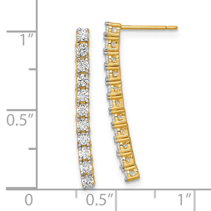 14K Yellow Gold Polished CZ Bar Dangle Post Earrings