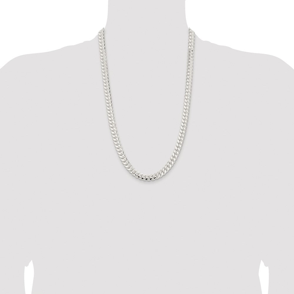 Sterling Silver Rhodium-plated 9mm Polished Domed Curb 26 Inch Chain